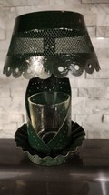 Vtg Punched Tin Votive Tealight Holder Crackled Forest Green by Crazy Mo... - $10.79