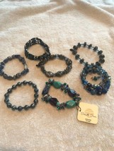 Vintage Lot 7 bracelet turquoise stone bead stretch magnetic glass costume jewel - £33.78 GBP