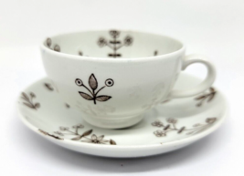 Vintage ARABIA Finland Demitasse Cup &amp; Saucer TAPESTRY White &amp; Brown - £14.93 GBP