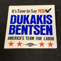 Dukakis Bentsen Team For Labor Presidential Button KG Election Campaign Pin - £7.00 GBP