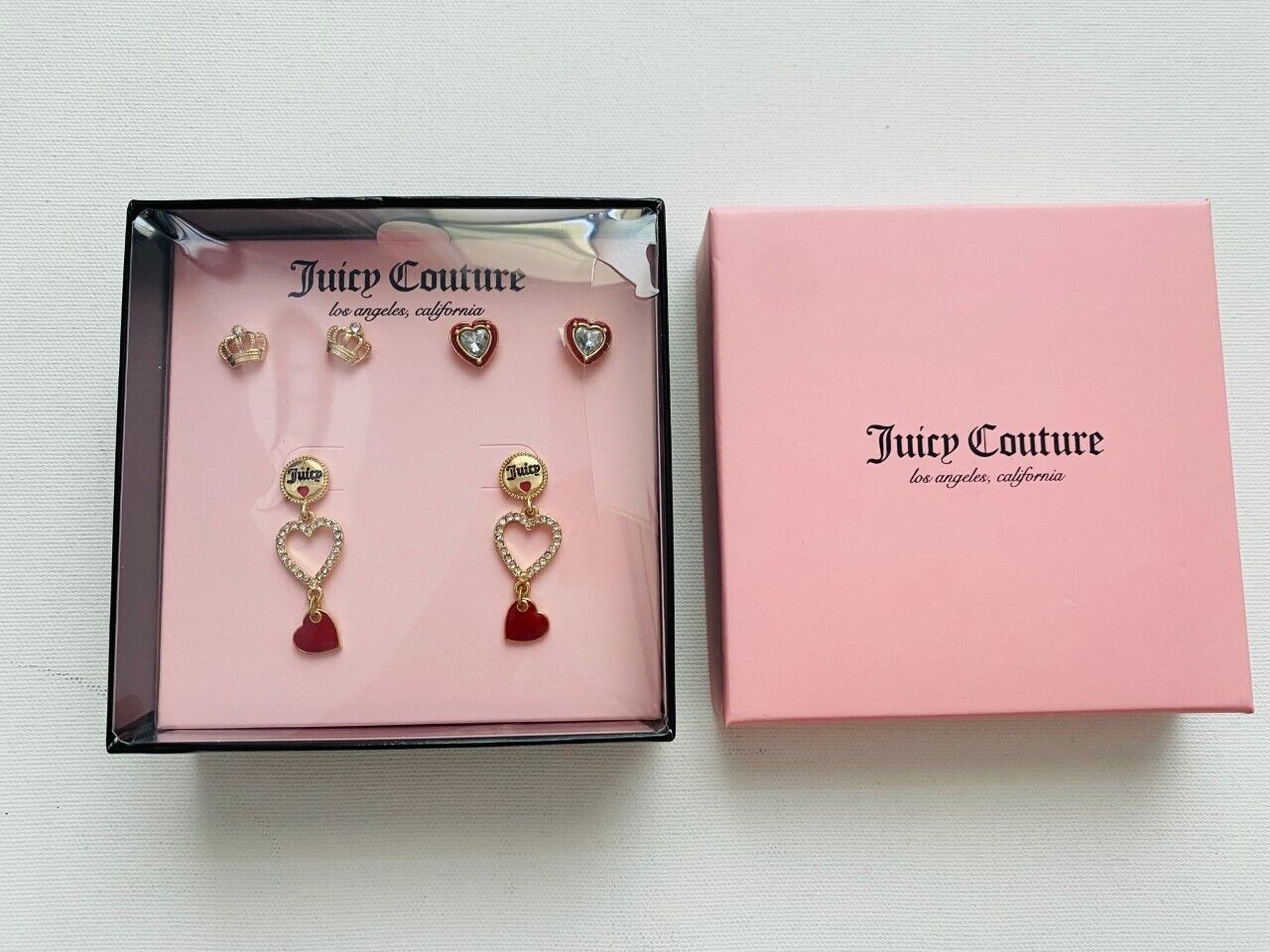 Juicy Couture Set of 3 Earrings ~ Crown & Heart Studs / Dangle - $79.17
