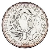 1991 Australie Argent 1oz Kookaburra (Bu État) Km #138 - $92.57