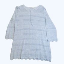 Denim &amp; Company Sweater Womens Medium 3/4 Sleeve Knit Scoop Neck Light Blue - £16.05 GBP