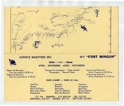 M V Fort Mingan Brochure Rimouski to Sept Iles 1975 Passenger Rates &amp; Map - £14.24 GBP