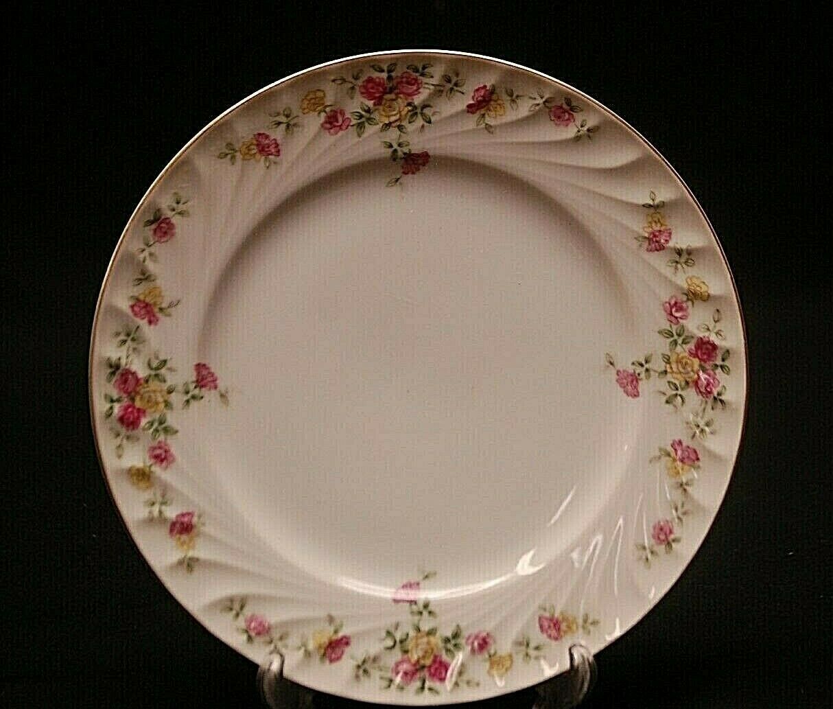 Primary image for Picadilly by Harmony House China 7-3/4" Salad Plate Pink & Yellow Roses Swirl