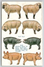 Pigs and Sheep Cut-Out Farm Animals Toy Paper Dolls Repro of c1907 Postcard C21 - $19.99