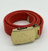 Vintage Jordache Red Gold Tone Horse Head Buckle 32&quot; Belt Canvas Webbing - £14.94 GBP