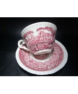 Mason&#39;s England Red Transferware &quot;Vista&quot; Cups Saucer - $48.60 CAD