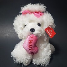 Aurora White Maltese Dog Plush Stuffed Pink Bow I Wuf You Heart Bonita Love Gift - £10.46 GBP