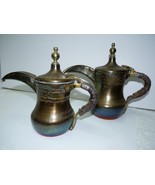 Pair Antique 19C Islamic Crown Mark Brass Bedouin Dallah Coffee Pots, Ar... - $516.26 CAD