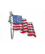 NEW Silver Patriotic Enamel Brooch Pin  American Flag Rhinestones - £12.72 GBP
