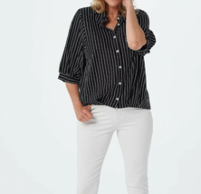Truth + Style Jacquard Yarn Dyed Button-Front Stripe Shirt- BLACK/WHITE, 1X - £19.92 GBP