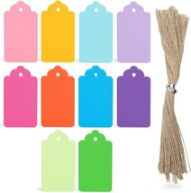 SallyFashion 100 PCS Gift Tags with String, 10 Colors Kraft Paper Tags H... - $12.23
