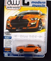 Auto World 2023 R3 Modern Muscle Orange 2021 Ford Mustang Shelby GT500 NEW - £9.82 GBP