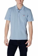 Napapijri Men Polo Light blue Designer Shirt Logo 2025 Collection - $1,335.62 MXN