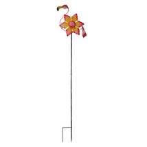 58 Inch Flamingo Flower Kinetic Wind Spinner Garden Stake Yard Decor Pinwheel - £36.45 GBP
