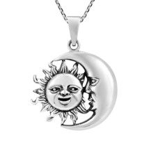 Celestial Embrace Day and Night Happy Sun Moon Face Sterling Silver Necklace - £22.14 GBP