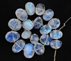 Natural 18 Pieces faceted fancy drilled white rainbow moonstone oval beads 9x11- - £60.31 GBP
