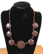 Vintage Style Brown Amber Glass Beaded Chunky Bib Necklace 12&quot; Drop - £19.76 GBP