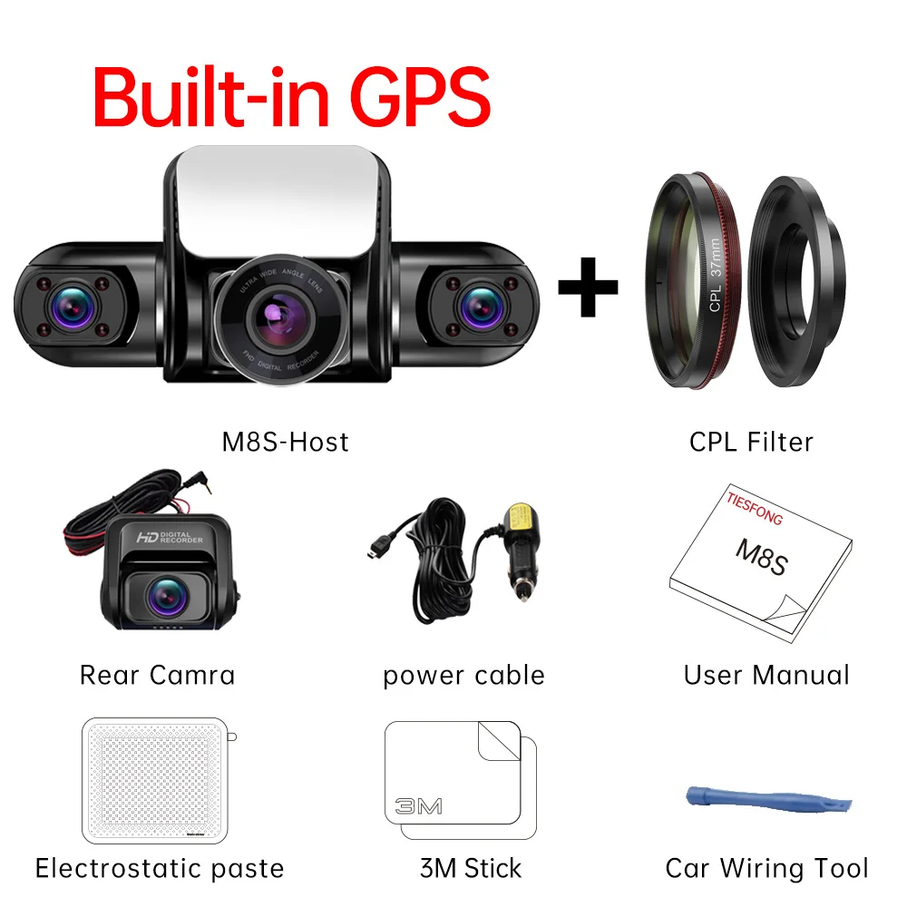 Fondim Mini Hidden Car Dash Cam M8S 4CH Dvr 360 Hd 4*1080P 24H Par Monitor Video - £286.64 GBP