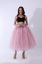Gray Puffy Tulle Midi Skirt Women Plus Size Drawstring Long Tulle Skirt image 2