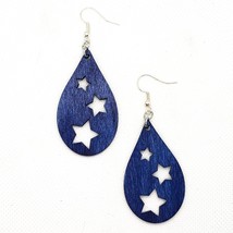 Stars Teardrop Earrings - Navy Blue - Wood - Hand-Stained - £10.35 GBP