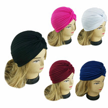 Lady Stretchy Turban Head Band Chemo Hijab Pleated Indian Cap Hat 5 PCS - £27.17 GBP