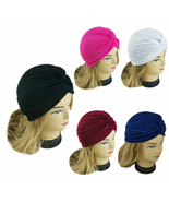 Lady Stretchy Turban Head Band Chemo Hijab Pleated Indian Cap Hat 5 PCS - £27.09 GBP