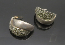 925 Sterling Silver - Vintage Sparkling Marcasite Curved Drop Earrings - EG7623 - £38.63 GBP