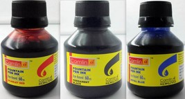 3 Camel Fountain Pen Ink BLACK BLUE RED Bottles 60 ml 2 oz Camlin 3 qty ... - $307.63 MXN