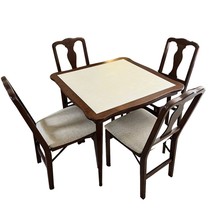 Fruitwood Padded Folding Dining Table &amp; 4 Chairs Set - £230.21 GBP