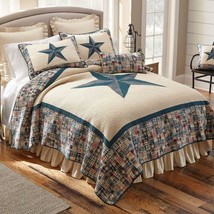 Donna Sharp Austin Star Quilted **QUEEN** Quilt Rustic Lodge Country Blue Beige - £116.84 GBP