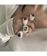 Colorful Oval Stone Rings Geometric Resin Acrylic Finger Ring Jewelry Gift - £12.63 GBP