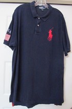 POLO RALPH LAUREN BIG PONY SHIRT Cotton NAVY BLUE w RED PONY USA FLAG Me... - $43.91