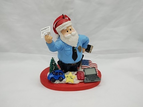 Police Man Santa Clause Naughty List Christmas Holiday Ornament 3 1/2&quot; - $15.83