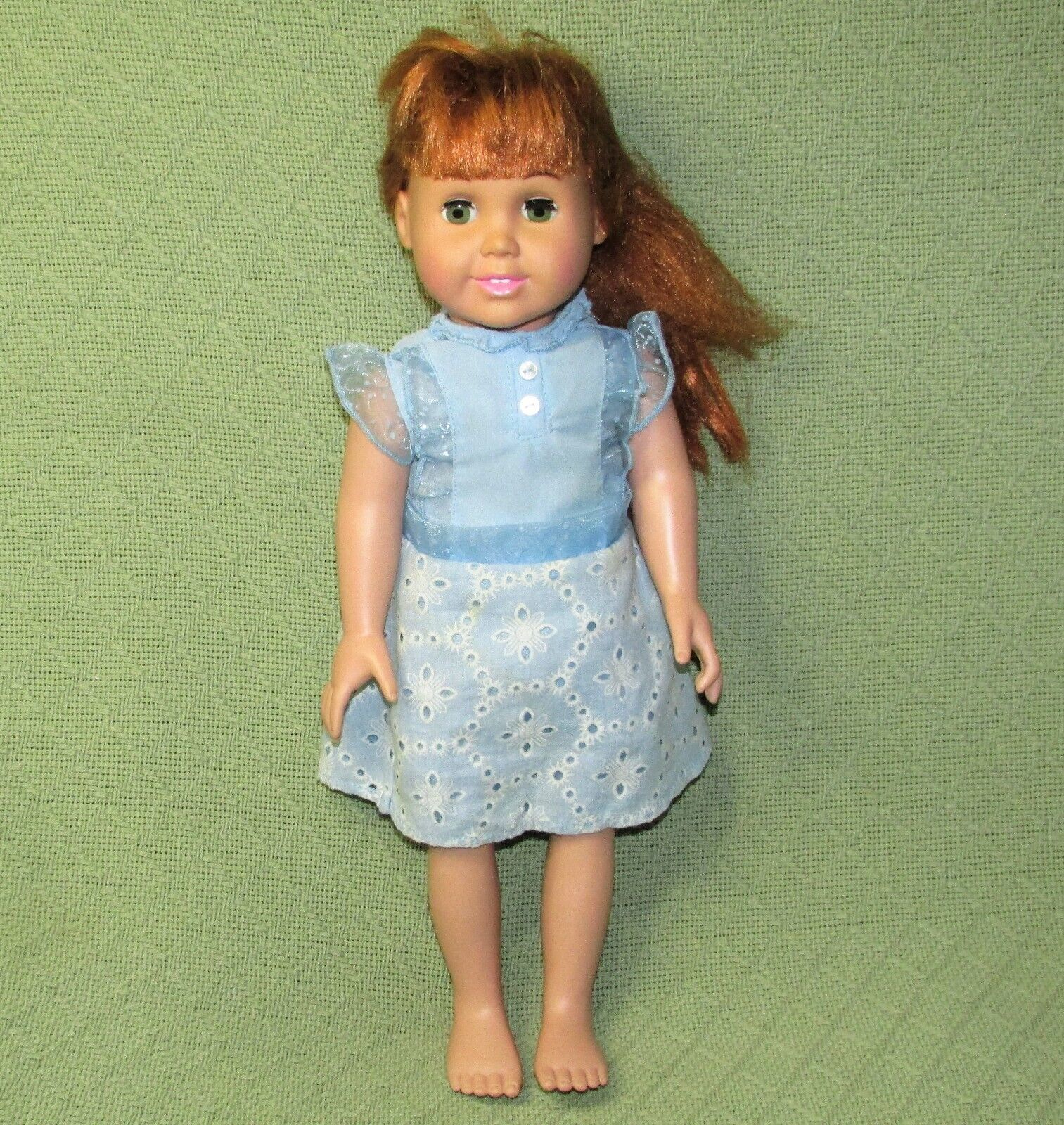 Primary image for 18" VINTAGE FIBRE CRAFT DOLL RED HAIR GREEN EYES TWO FRONT TEETH SOFT BODY GIRL