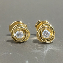Simple Copper-Plated Gold Stud Earrings Metal Woven Fine Zircon-Embedded Earring - £7.98 GBP