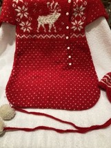 Vtg Knit Winter Bunting White Reindeer Valentine Red With Hat And Pom Poms - $26.18