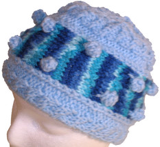 Light blue Bobble Hat with multi-color blue - $20.00