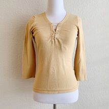 INC tan brown rayon lace-up v-neck 3/4 sleeve pullover sweater knit top ... - €5,77 EUR