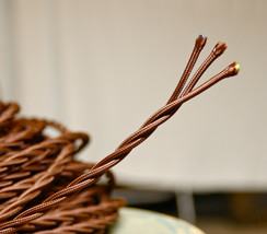 Twisted brown 3-wire cloth covered cord, 18ga. vintage antique rayon light - £1.25 GBP