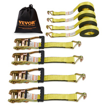 VEVOR Ratchet Tie Down 4PK 2"x27' 10000LBS Double J-Hook Padded Handle - $51.99