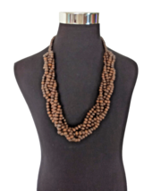 Women&#39;s Statement Necklace Dark Brown Beads Multistrand Twisted Rope 32 inches - £11.86 GBP
