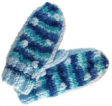 Light blue Bobble Mittens with multi-color blue - $9.50