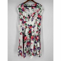 NWT Belle Poque Circle Skirt Retro Dress Sz XL White Pink Floral Cap Sleeve - £17.19 GBP