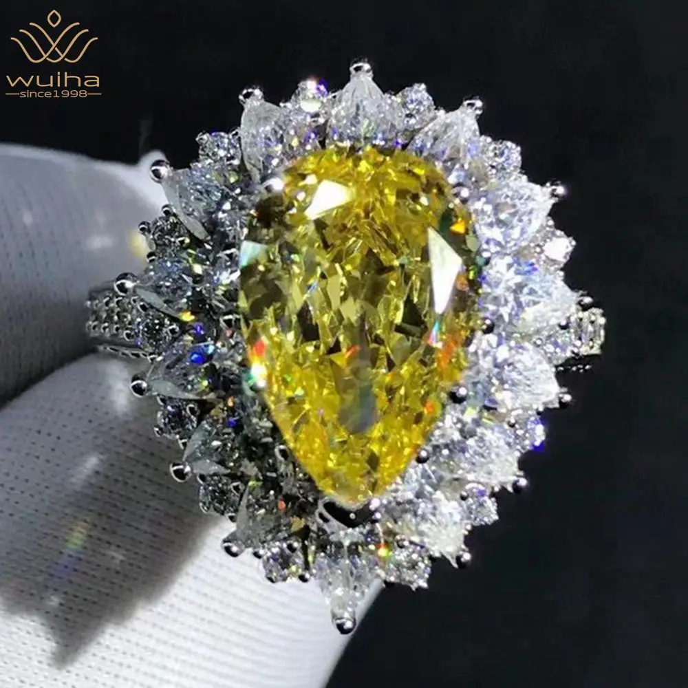 Vintage Solid 925 Sterling Silver Pear 3EX 4CT VVS Yellow Created Moissanite Gem - £124.92 GBP
