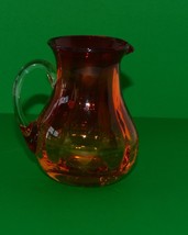 Glassware-Vintage Small Handblown Glass Pitcher/Cranberry 3 1/2&quot; Tall - $11.97