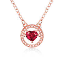 Red Crystal &amp; Cubic Zirconia Halo Heart Pendant Necklace - £11.81 GBP
