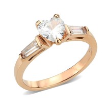 1.25Ct Heart Cut Simulated Diamond Three Stone Rose Gold Plated Engagement Ring - £47.53 GBP