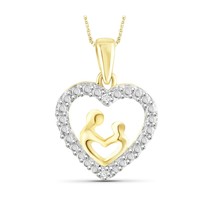 14k Yellow Gold Plated 0.02ct Moissanite Mother &amp; Child Heart Pendant Chain 1 - £32.12 GBP